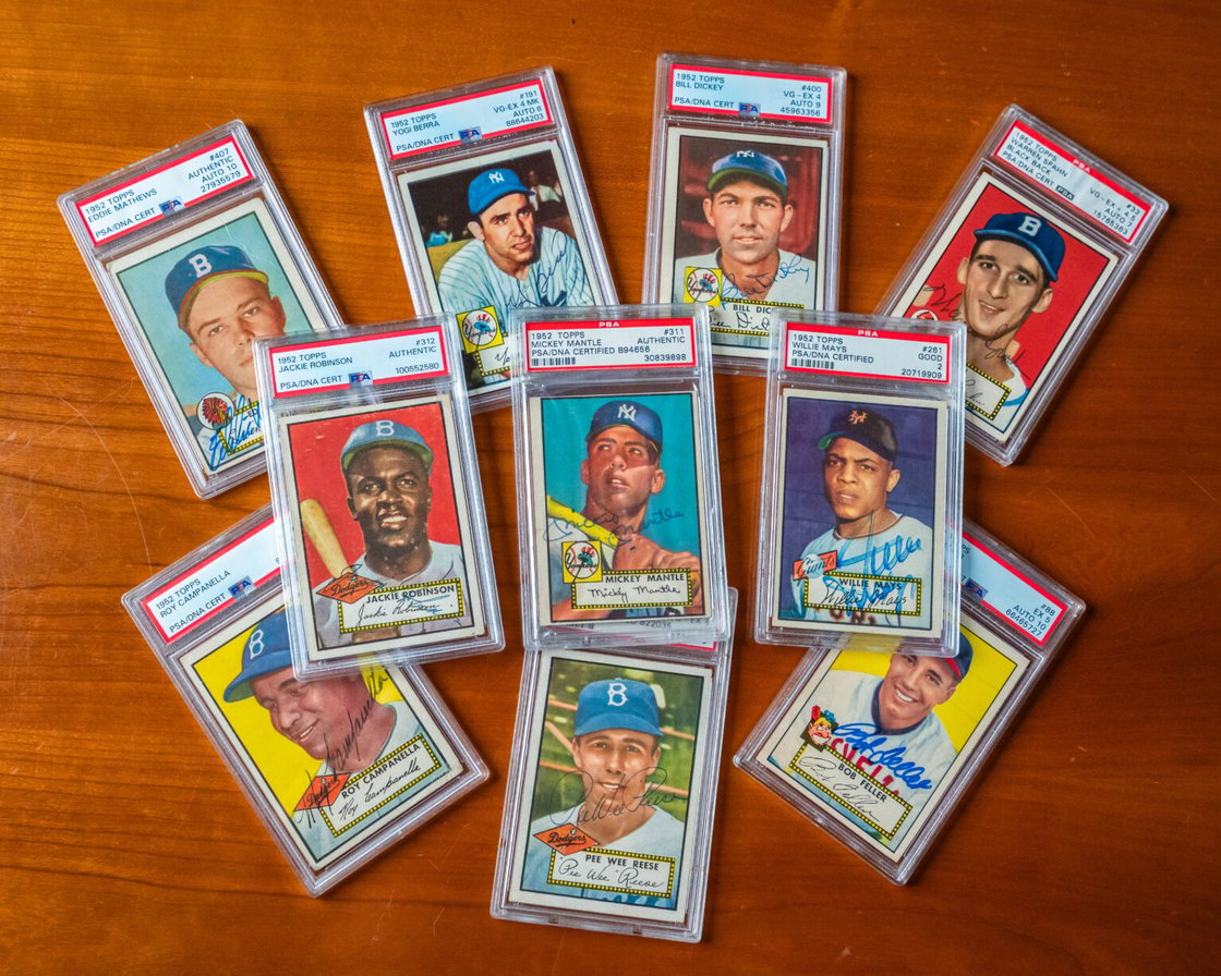 Autographed, graded 1952 Topps baseball cards