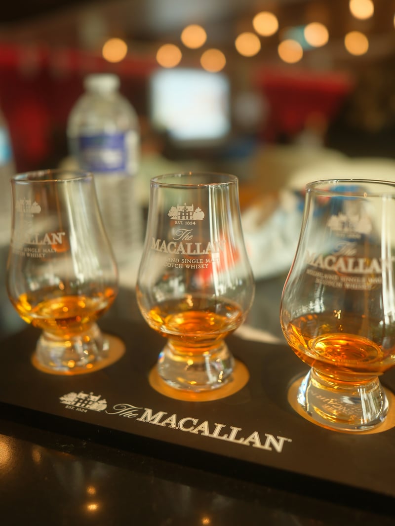 Three tasting glasses of The Macallan whisky